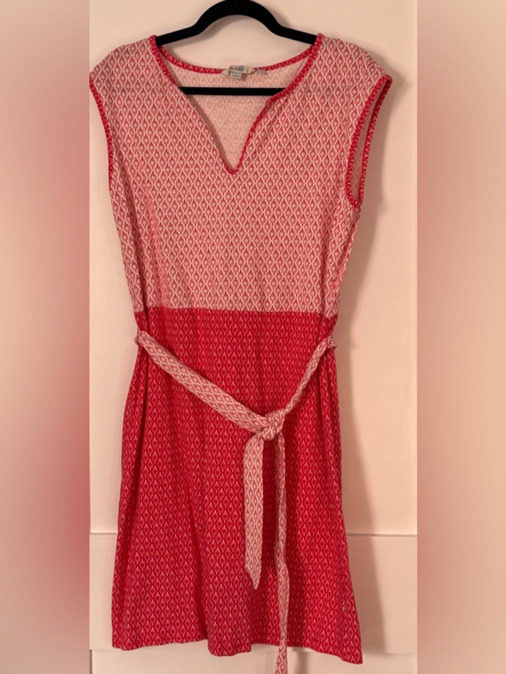 Boden Orange and White Sleeveless Mini Dress with Tie Belt